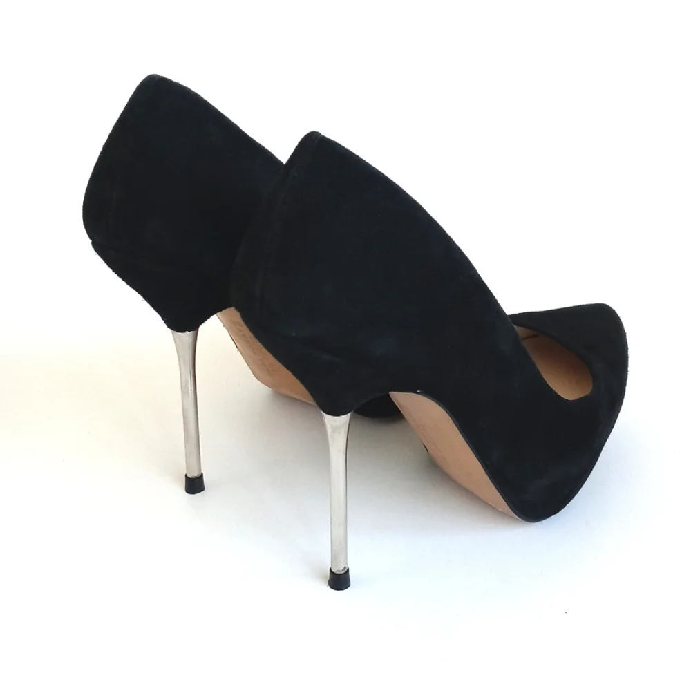 Zara Women’s Elegant Black Leather Suede Steel Chrome 5” Platform Heels 38 (7.5)